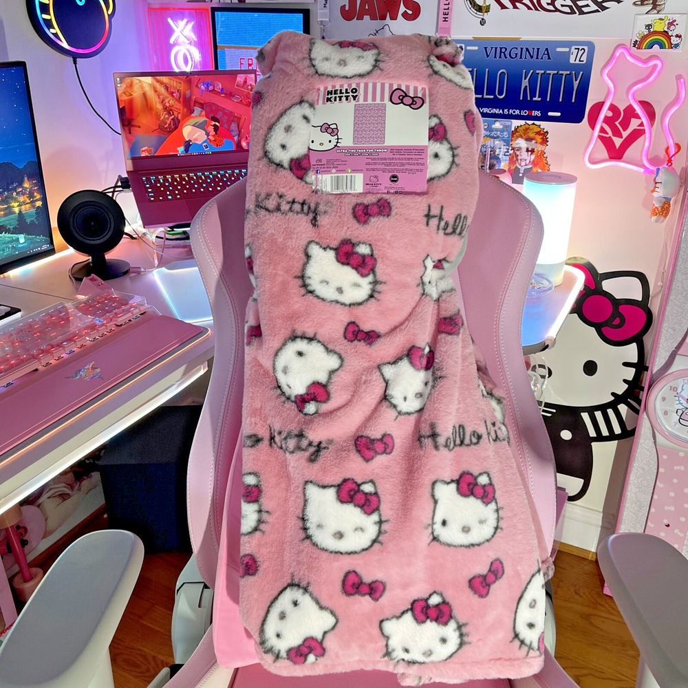 Hello Kitty Throw Blanket Pink Ultra Fine Faux Fur All About 50x70 2024 Sanrio